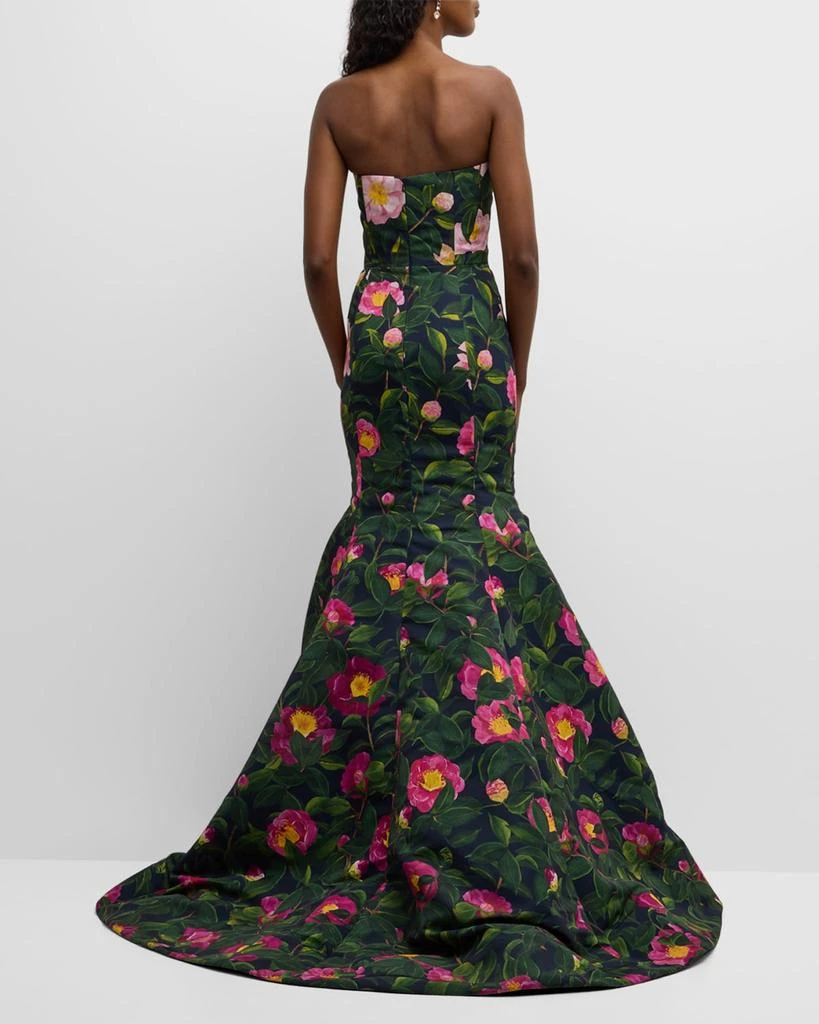 Oscar de la Renta Strapless Flower-Applique Camellia Faille Mermaid Gown 6