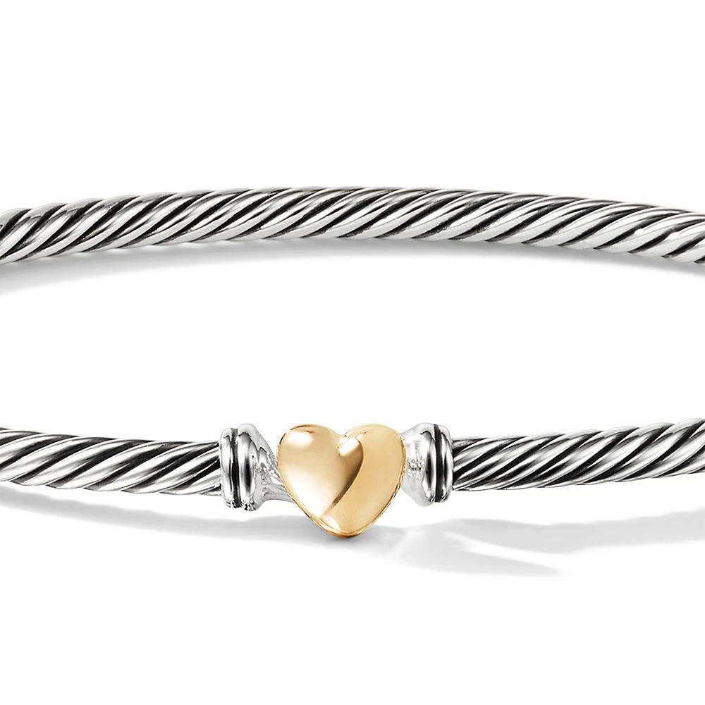 David Yurman Cable Collectibles® Heart Bracelet in Sterling Silver with 18K Yellow Gold, 3mm 3