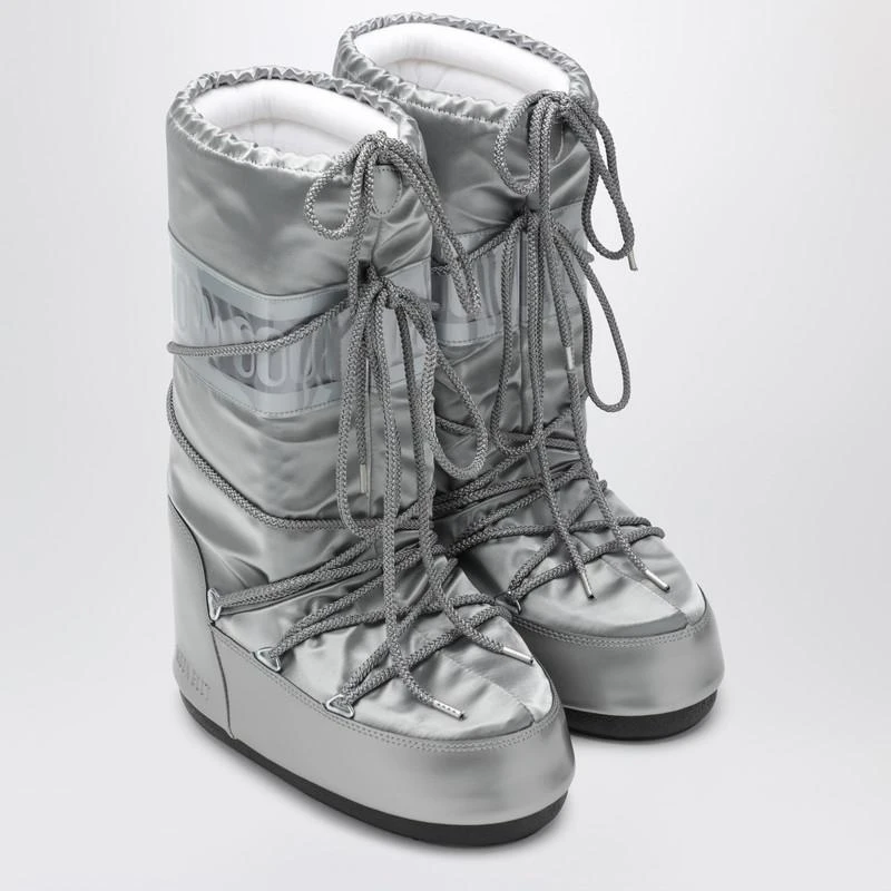 Moon Boot Icon Glace silver satin boots 2