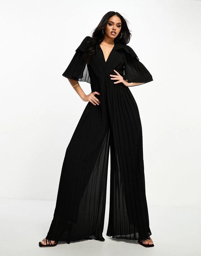 Forever Unique Forever Unique flutter sleeve jumpsuit in black 4