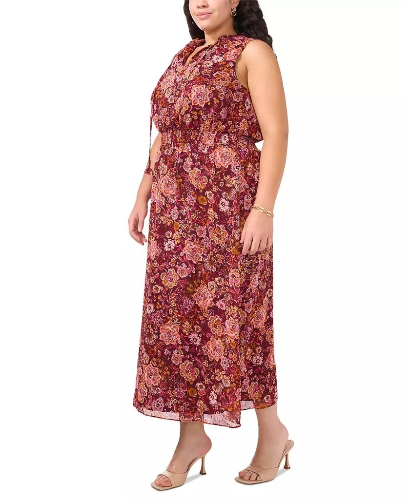 MSK Plus Size Floral Chiffon Smocked-Waist Tie-Neck Dress 3