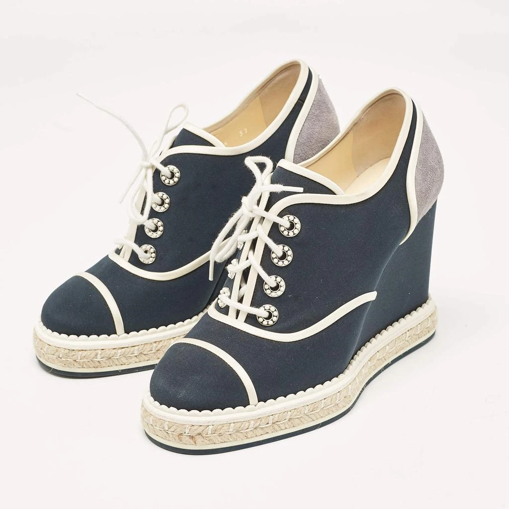 Chanel Chanel Blue/Grey Fabric and Suede Wedge Sneakers Size 37 2