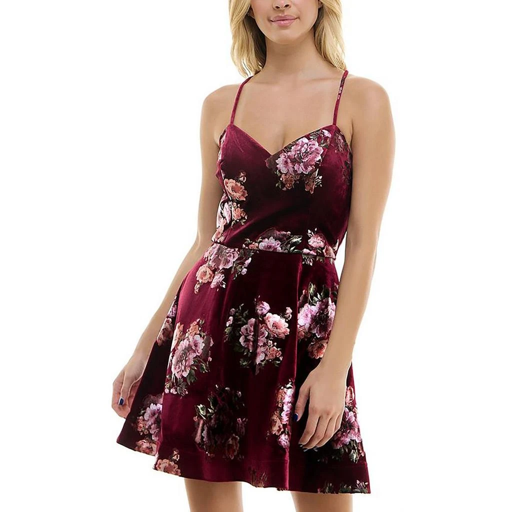 BCX Juniors Womens Fit & Flare Floral Fit & Flare Dress 1
