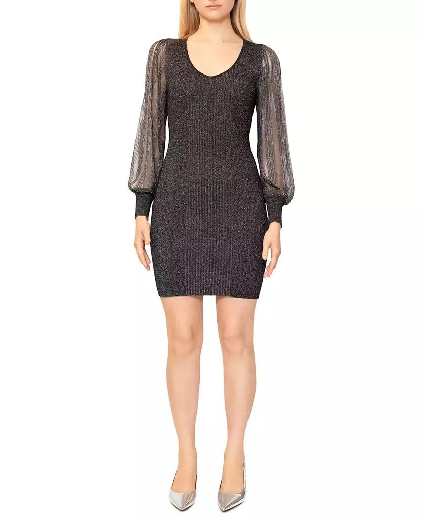 Dylan Ryan Juniors' Metallic-Stripe V-Neck Midi Dress 1