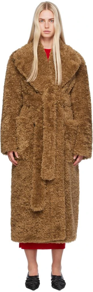 Stella McCartney Tan Belted Plush Teddy Faux-Shearling Coat 1