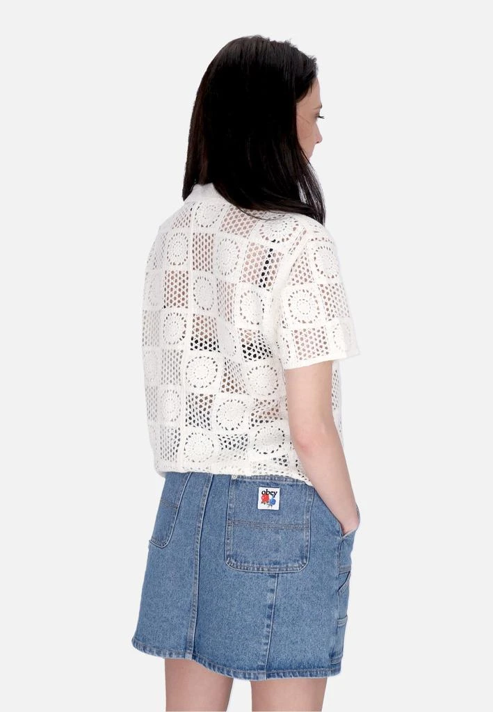Obey Women's Short Sleeve Shirt W Agatha Crochet Knit Sweater Unbleached 1