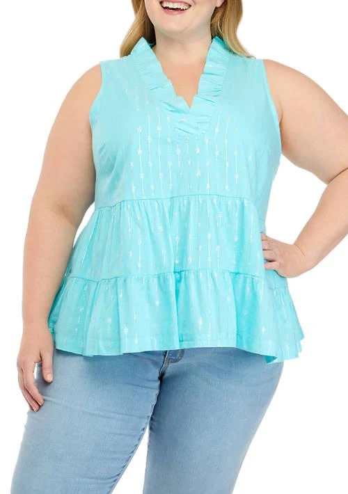 Crown & Ivy™ Ivy Plus Size Sleeveless Tiered Ruffle Neck Top 1