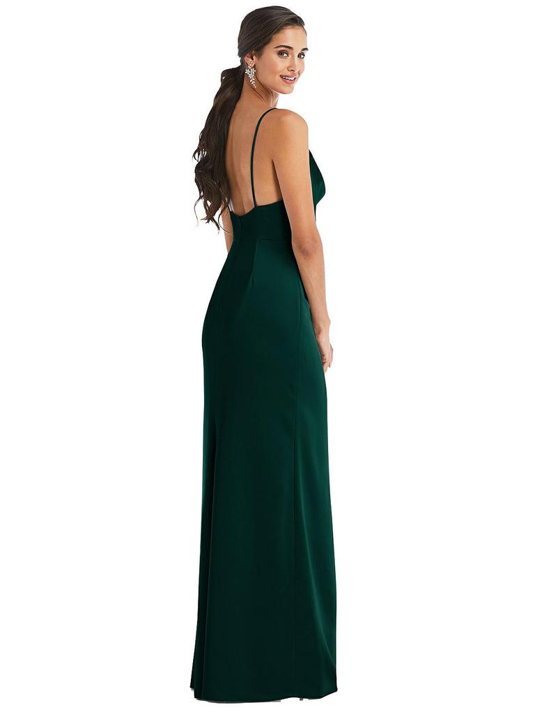 Dessy Collection Cowl-Neck Draped Wrap Maxi Dress with Front Slit