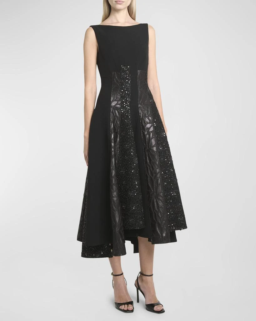 Talbot Runhof Mixed-Media Black Iris Tweed Paneled Midi Dress 2