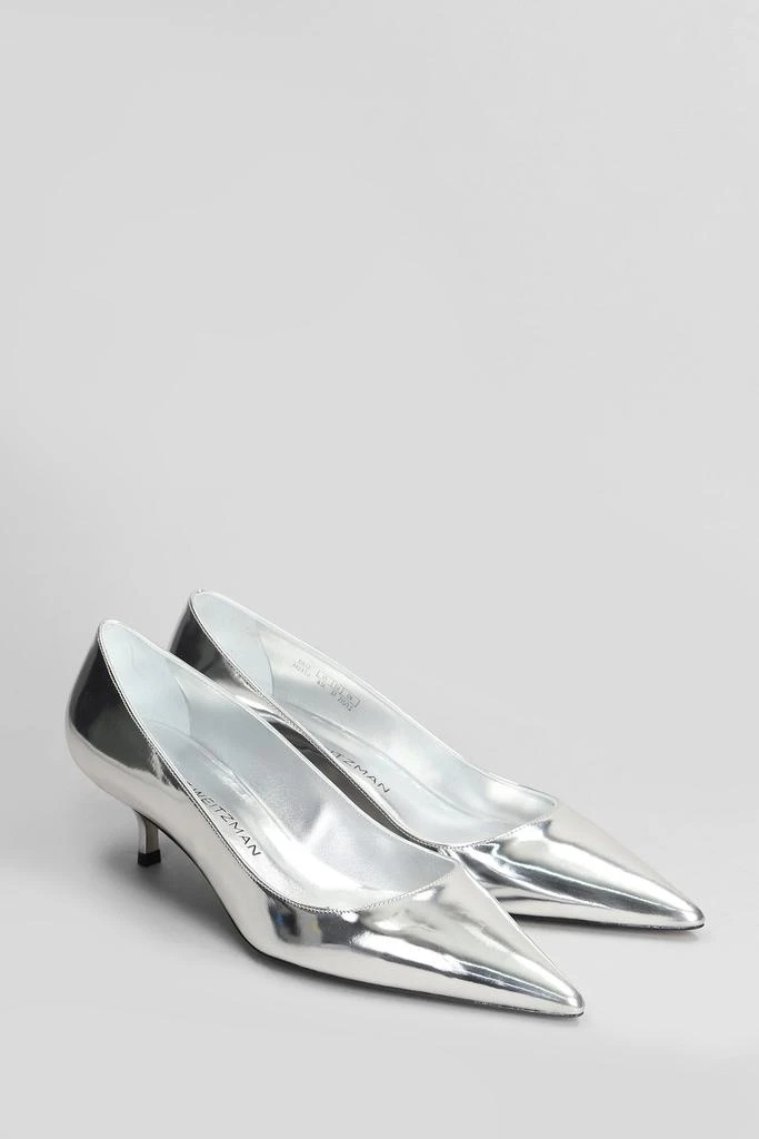 Stuart Weitzman Stuart Kitten Pumps In Silver Patent Leather 2
