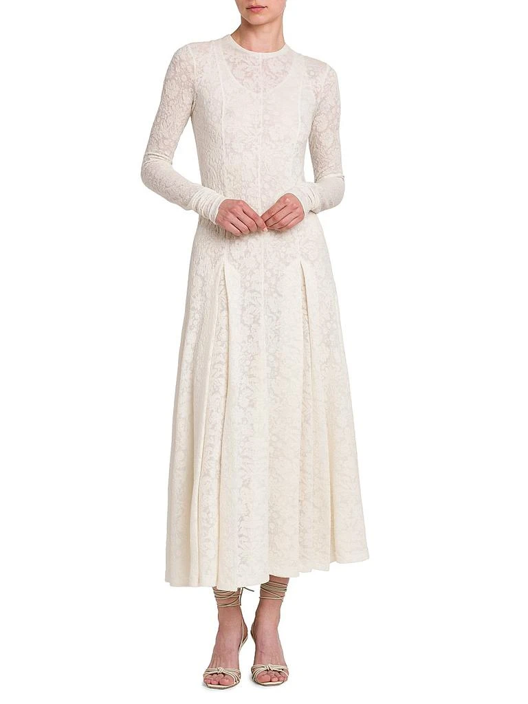 knee length dresses for ladies White Lace Fit and Flare Dress with Contrast Waist Band main image 0