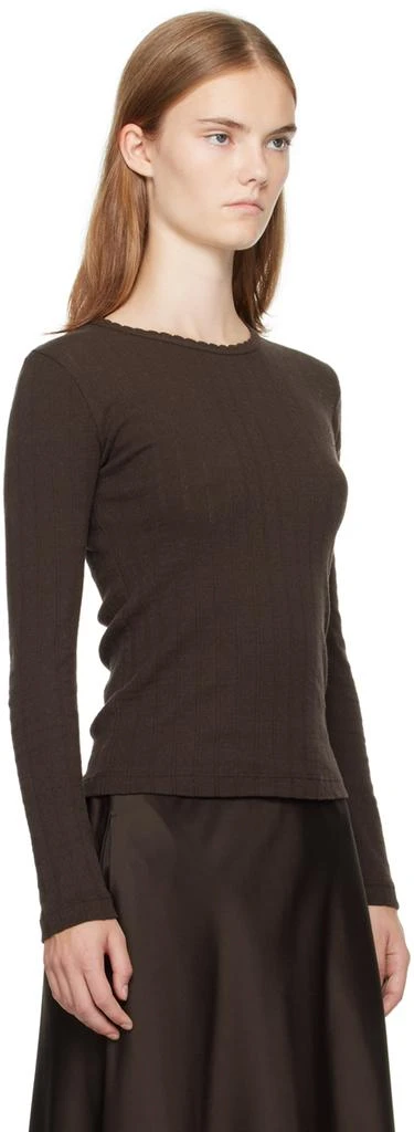 LESET Brown Pointelle Slim Fit Long Sleeve T-shirt 2