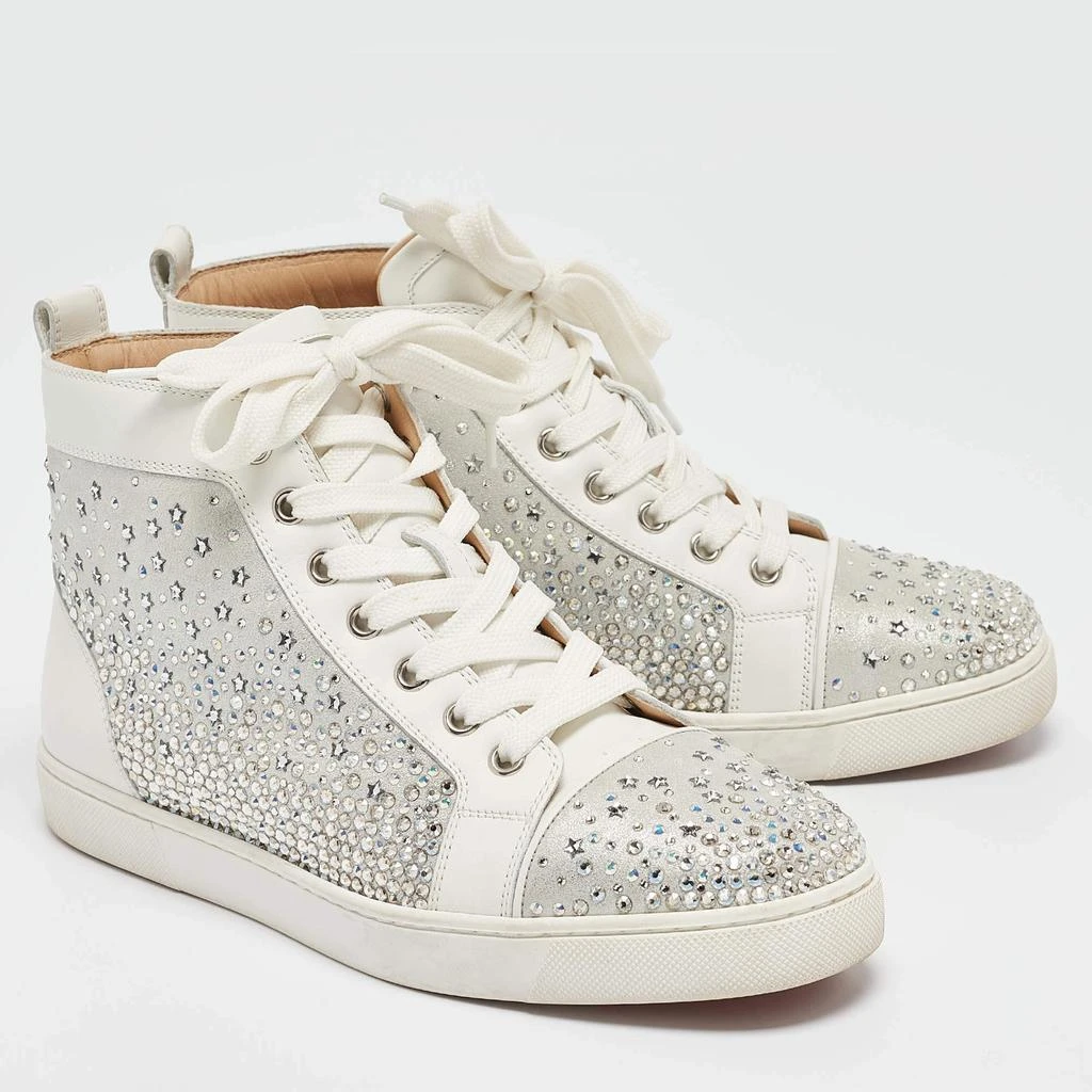 Christian Louboutin Christian Louboutin White/Grey Leather Crystal Embellished High Top Sneakers Size 38.5 4