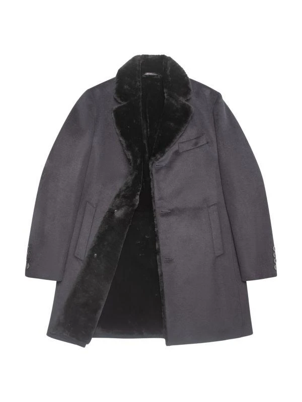 WOLFIE FURS Made For Generations Classic Fit Wool & Shearling Trench Coat 3