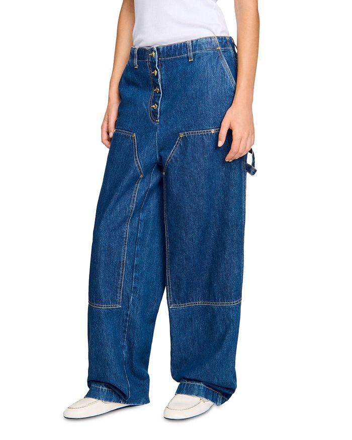 Sandro High Rise Contrast Panel Jeans in Blue Jean - Pants