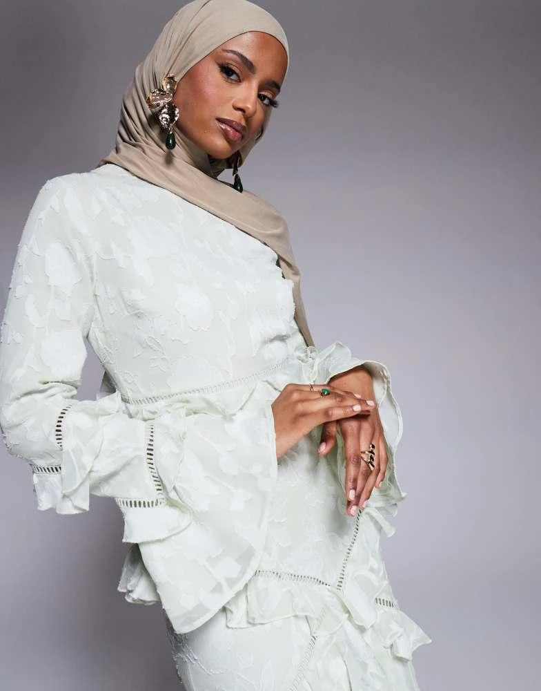 sage green long sleeve maxi dress Mona Maxi Dress with Smocking in Sage Green Floral main image 1