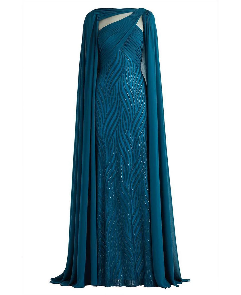 Tadashi Shoji Tullett Sequin Embroidered Cape Gown 5