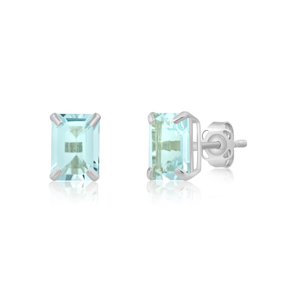 MAX + STONE 14k White Gold Solitaire Emerald-Cut Gemstone Stud Earrings (7x5mm)