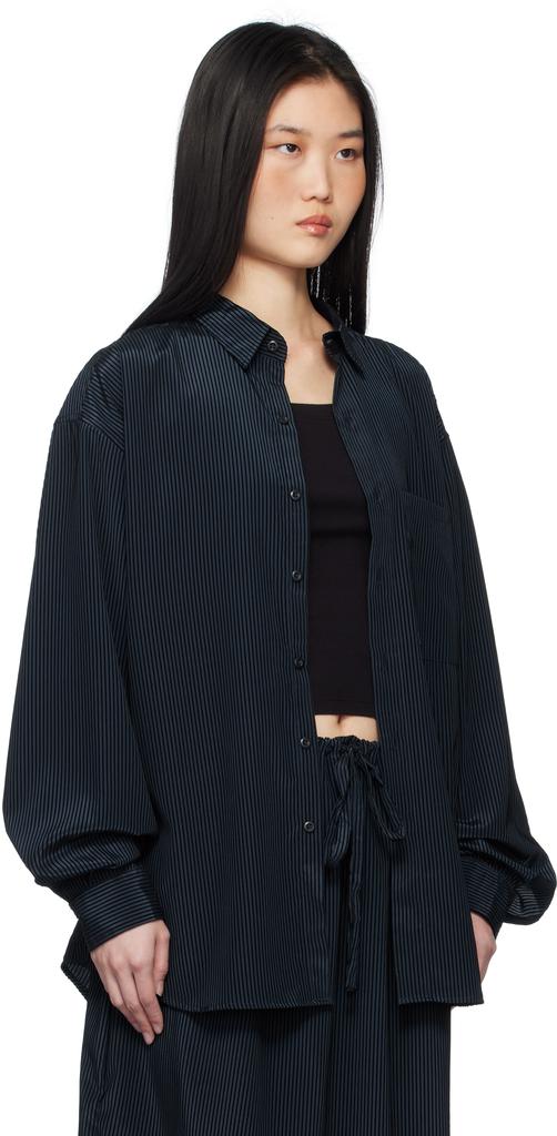 Gil Rodriguez Navy & Black 'The Big Flocked Stripe Button Up' Shirt