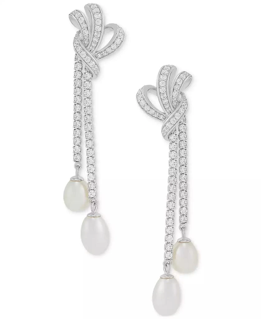 Arabella Freshwater Pearl (8x6mm
7x5mm) Cubic Zirconia Knotted Drop Earrings in Sterling Silver 1