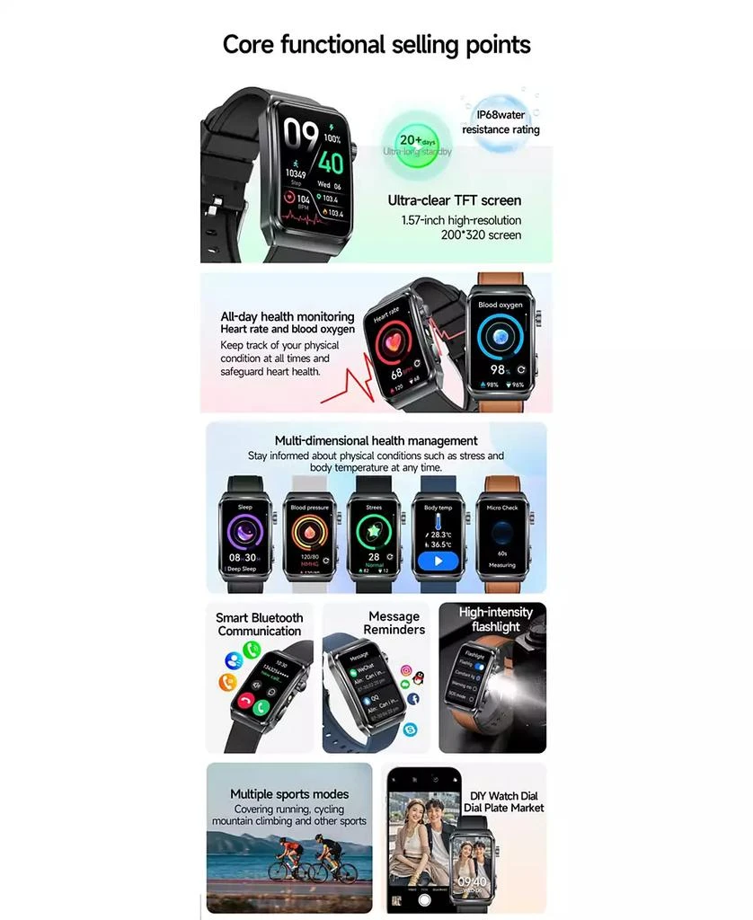 RUXING Smart Advanced Outdoor Health Smart Bracelet with Flashlight and Continuous Monitoring -Pink 4