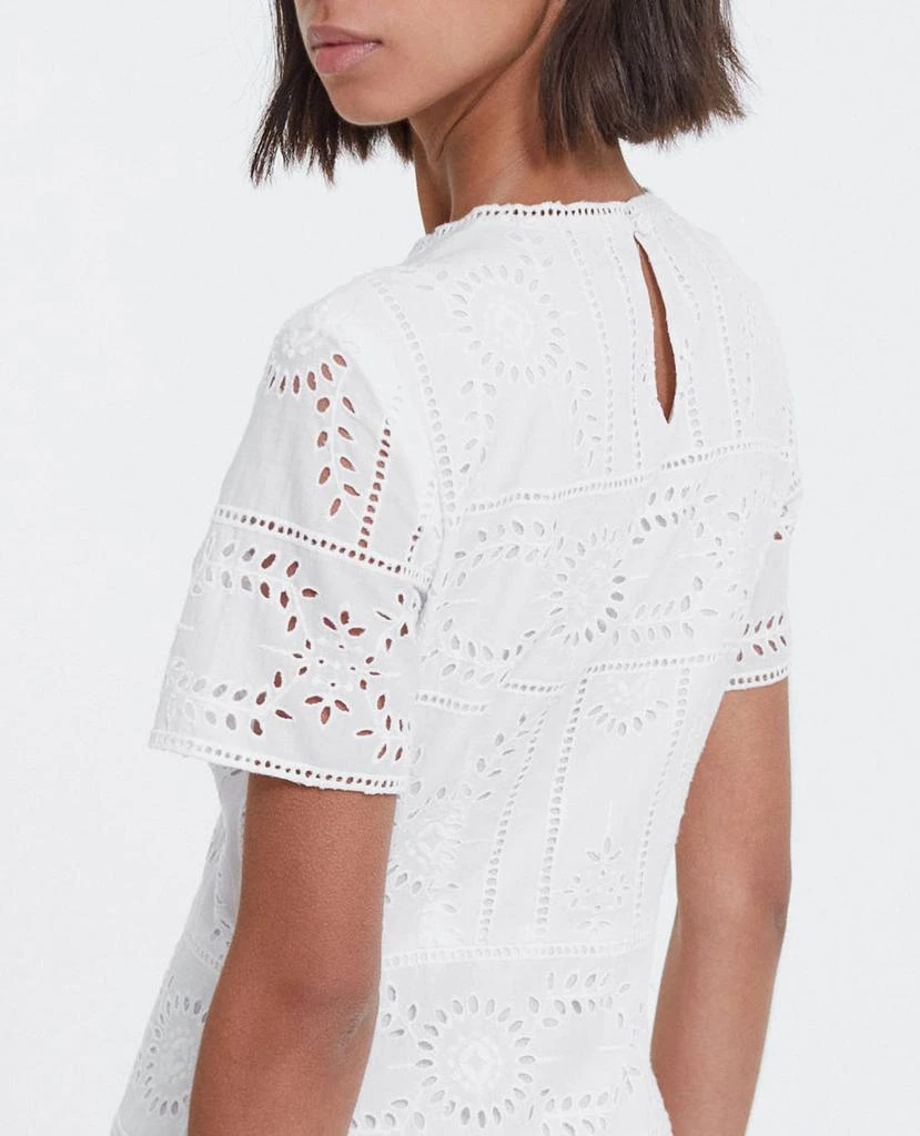 The Kooples The Kooples - Robe Longue Brodée Coton Blanche Col Rond - Femme 5