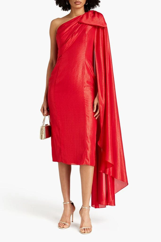 Jenny Packham One-shoulder bow-detailed lamé midi dress 2
