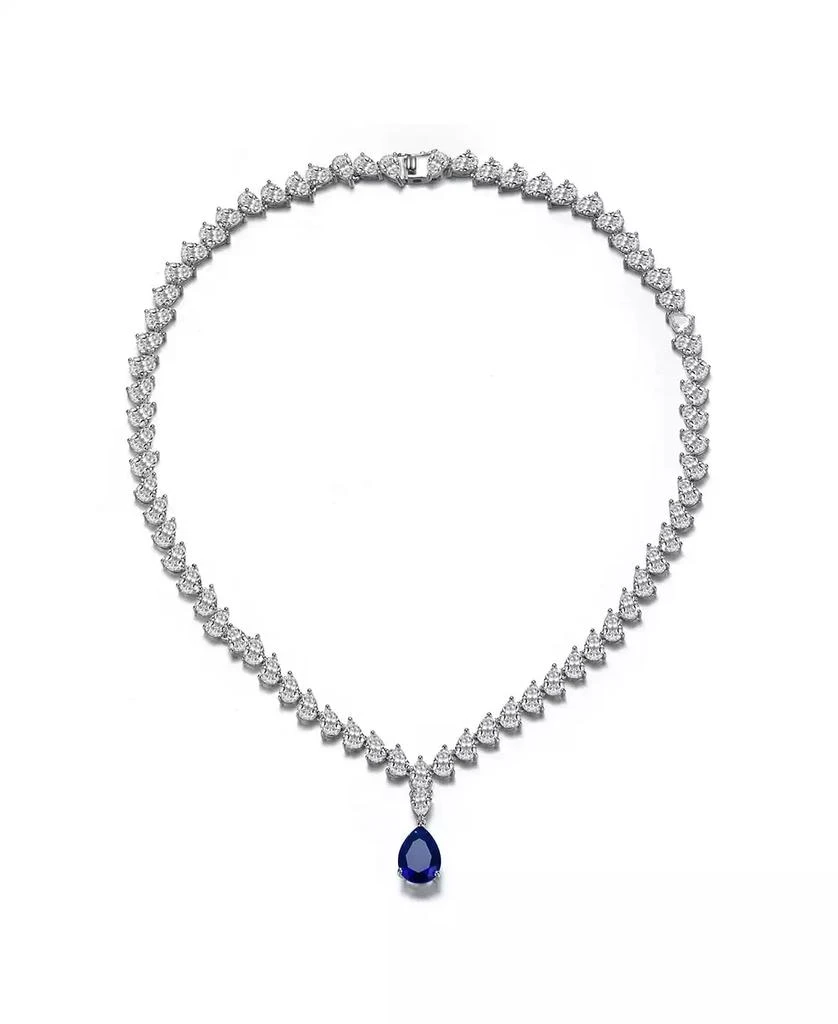 Rachel Glauber White Gold Plated with Blue and Clear Cubic Zirconia Statement Necklace