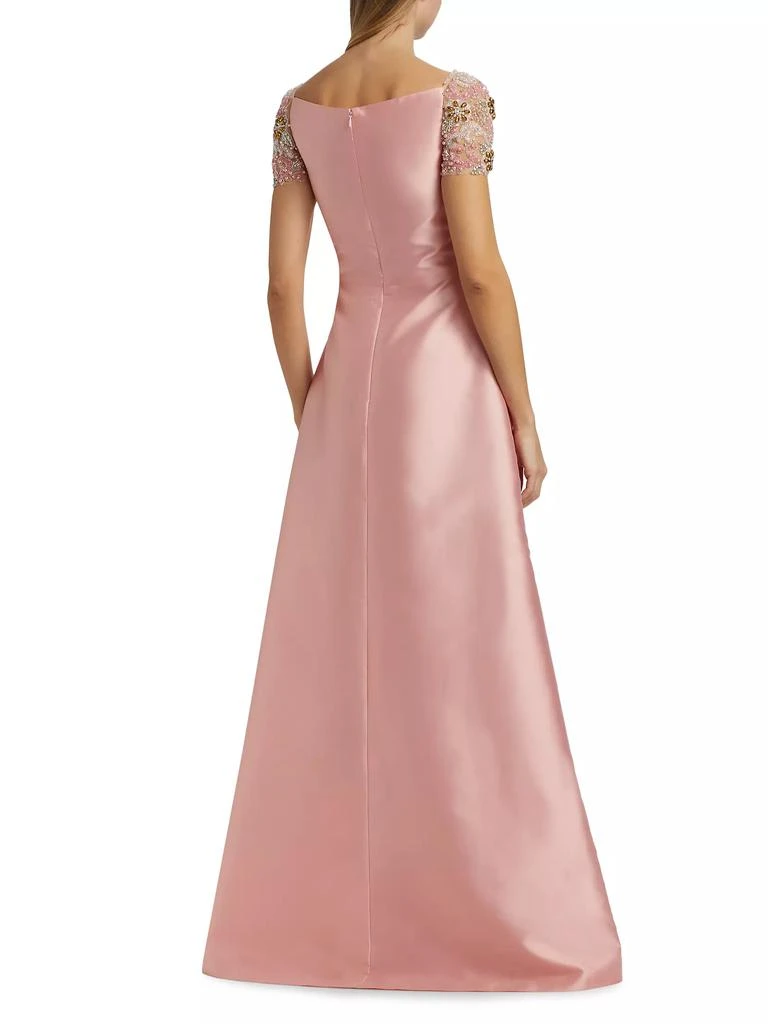 REEM ACRA Embellished-Sleeve Satin A-Line Gown 5