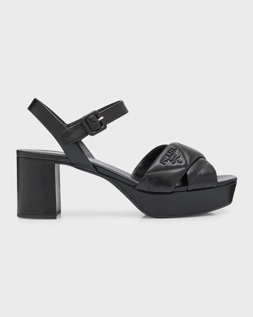 Prada Quilted Leather Ankle-Strap Platform Sandals 1
