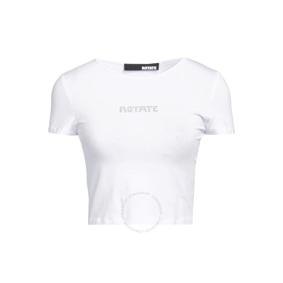 ROTATE Birger Christensen Ladies Bright White Logo Applique Cropped T-Shirt