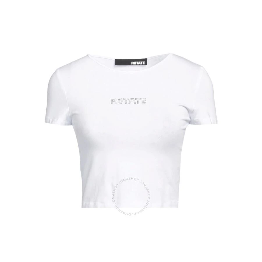 Rotate Ladies Bright White Logo Applique Cropped T-Shirt 1