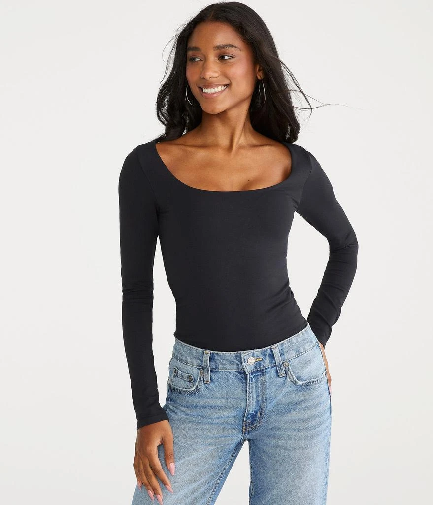 Aeropostale Long Sleeve Seriously Soft Sculpt Scoop-Neck Tee 1