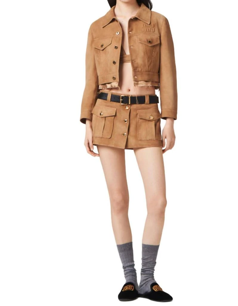 Miu Miu Suede Skirt In Maple Brown 1