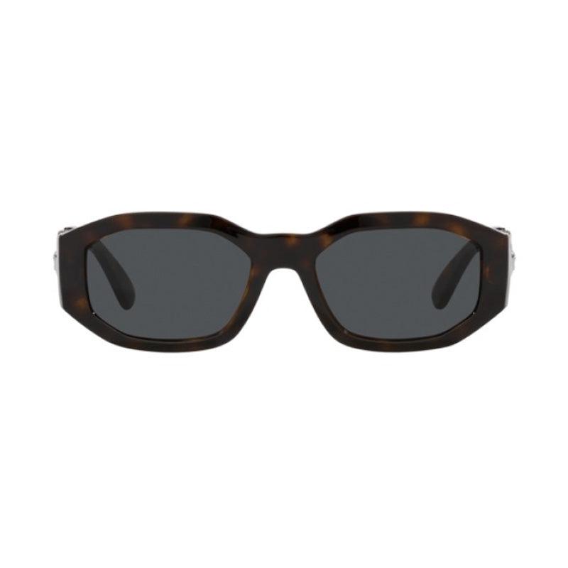 Versace Versace Oval Full Rim, with a Dark Havana frame and Dark Grey lens.