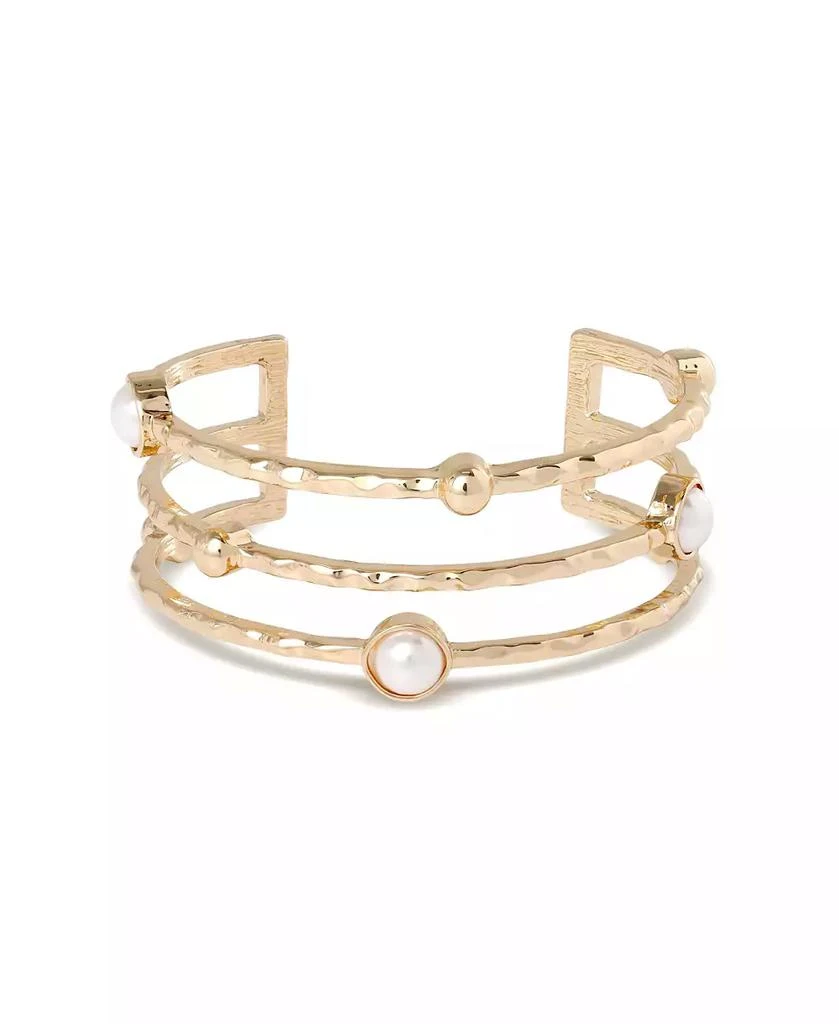 BCBG Hammered Gold-Tone Pearl Cuff Bracelet