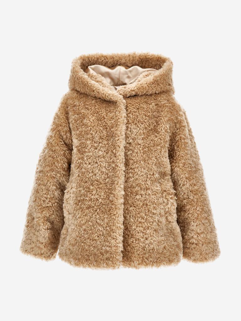 MONNALISA Monnalisa Girls Plush Faux Fur Jacket in Beige