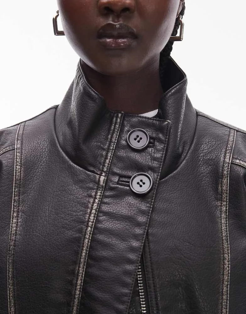 Topshop Topshop faux leather oversized bomber jacket in black 3