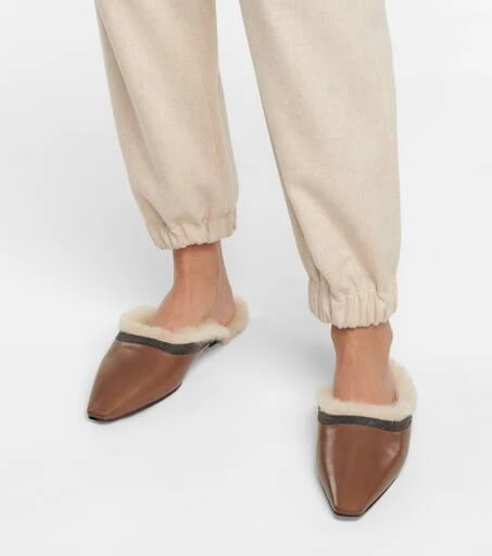 Brunello Cucinelli Leather and shearling slippers 4
