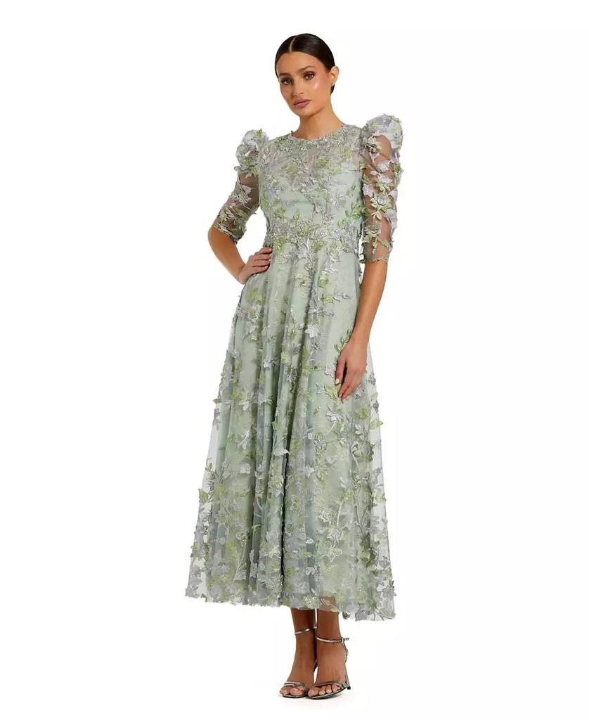 green emerald velvet dress Mac Duggal Embroidered V-Neck Cap Sleeve Midi Dress, Size 22, Sage main image 0