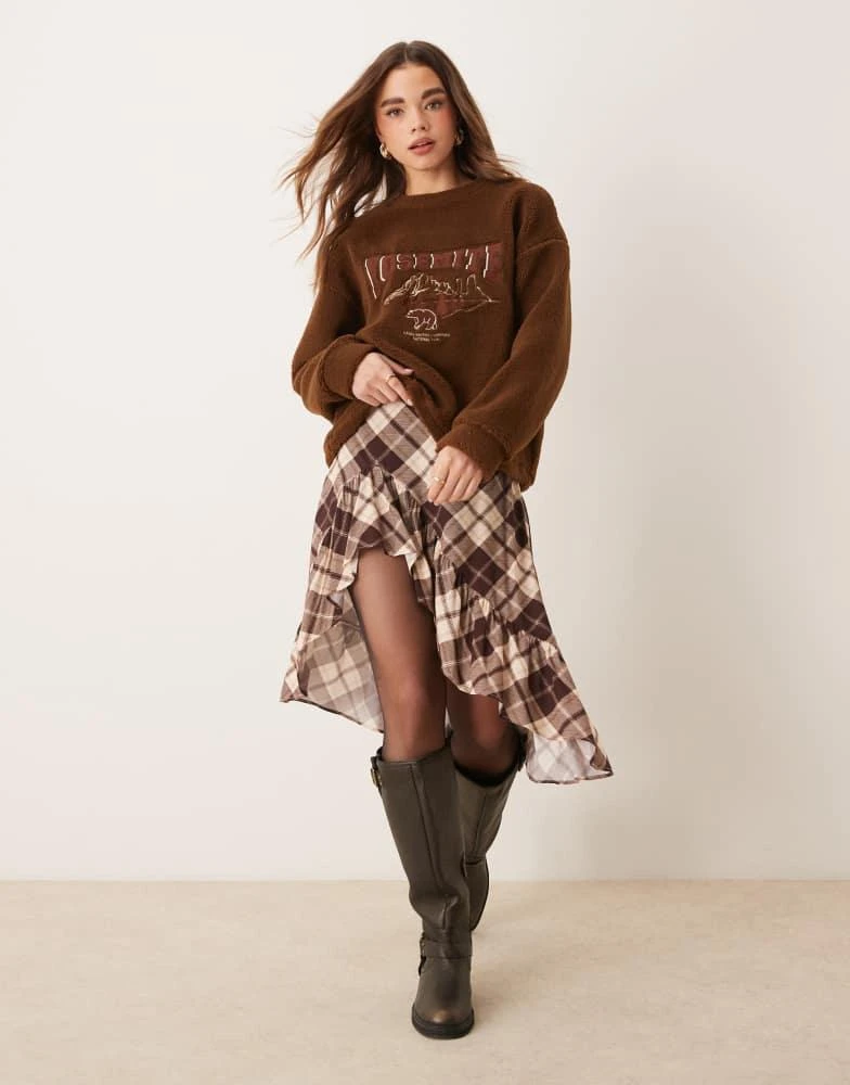 ASOS ASOS DESIGN Yosemite embroidered borg sweatshirt in brown 4