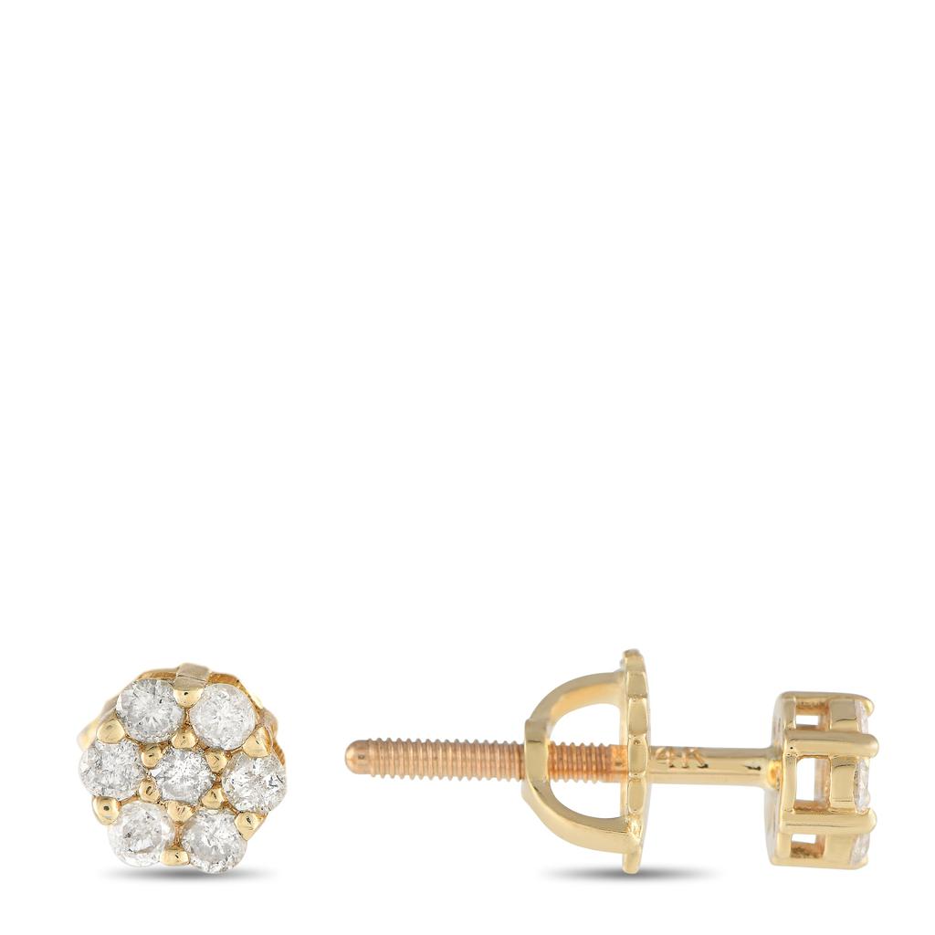 Non Branded 14K Yellow Gold 0.25ct Diamond Cluster Stud Earrings