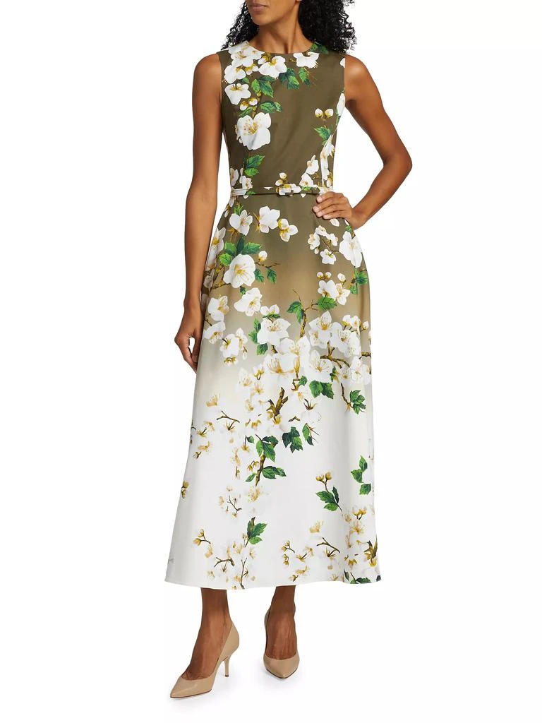 Oscar de la Renta Cherry Blossom Ombré Stretch-Cotton Midi-Dress 2