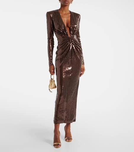 Alex Perry Gathered sequined midi dress 2