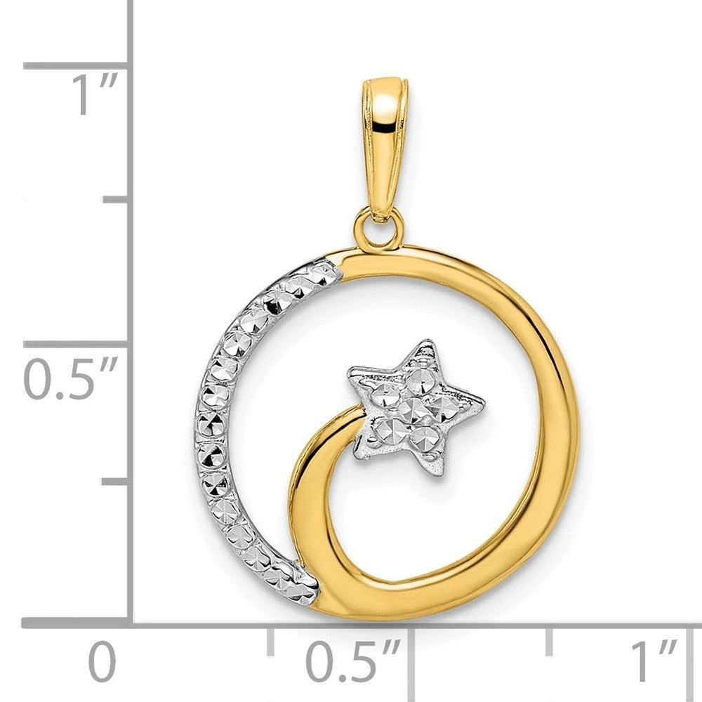 Diamond2Deal 14k Yellow Gold White Rhodium Diamond-Cut Shooting Star Pendant 4