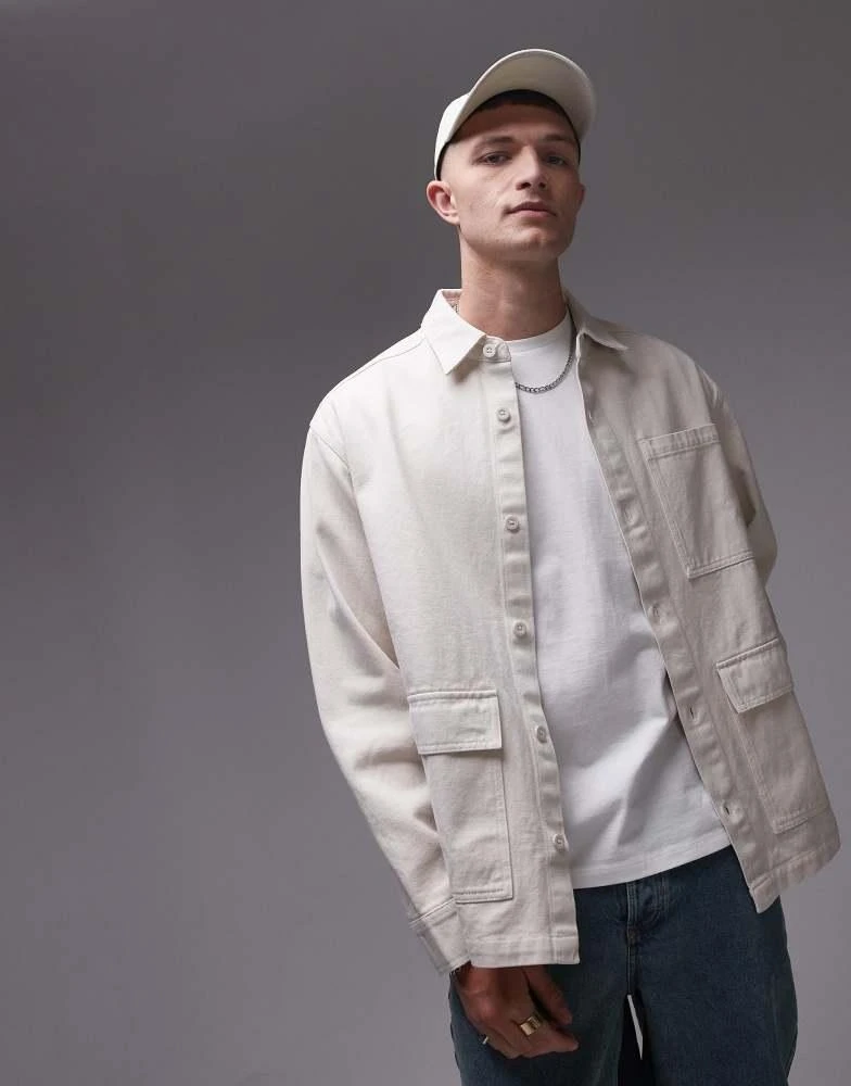Topman Topman long sleeve overshirt in cream 1