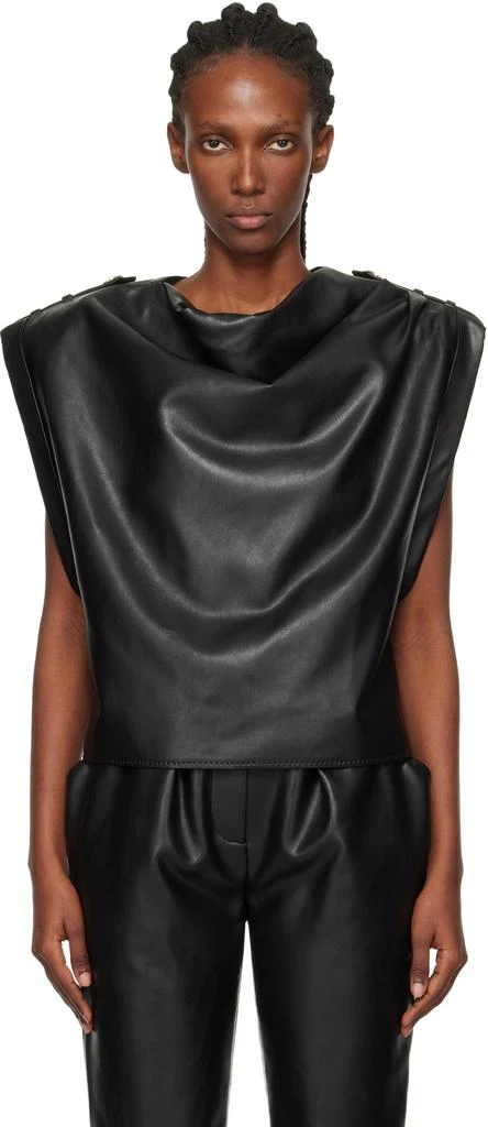 Balmain Black Draped Faux-Leather Top 1