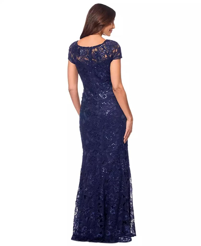 XSCAPE Women's Sequined Lace Cap-Sleeve Gown 4