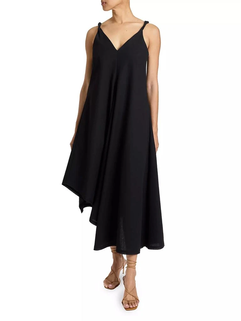 Santorelli Asymmetric Twist Strap Billow Midi-Dress 2