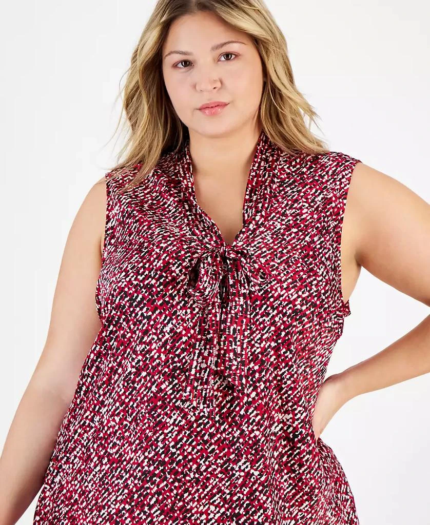 Kasper Plus Size Printed Sleeveless Tie-Neck Blouse 3